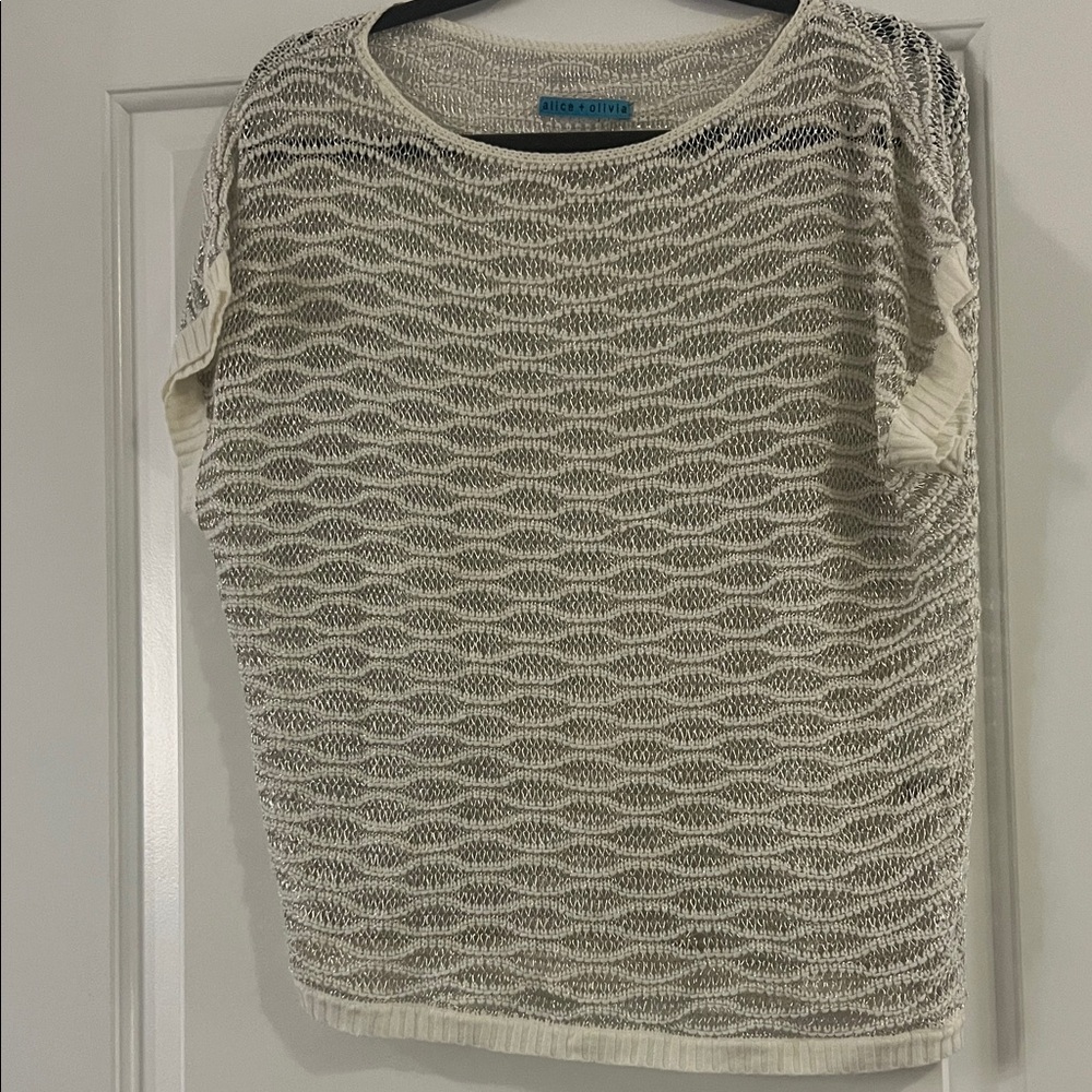 Alice + Olivia White and Silver Knit Top